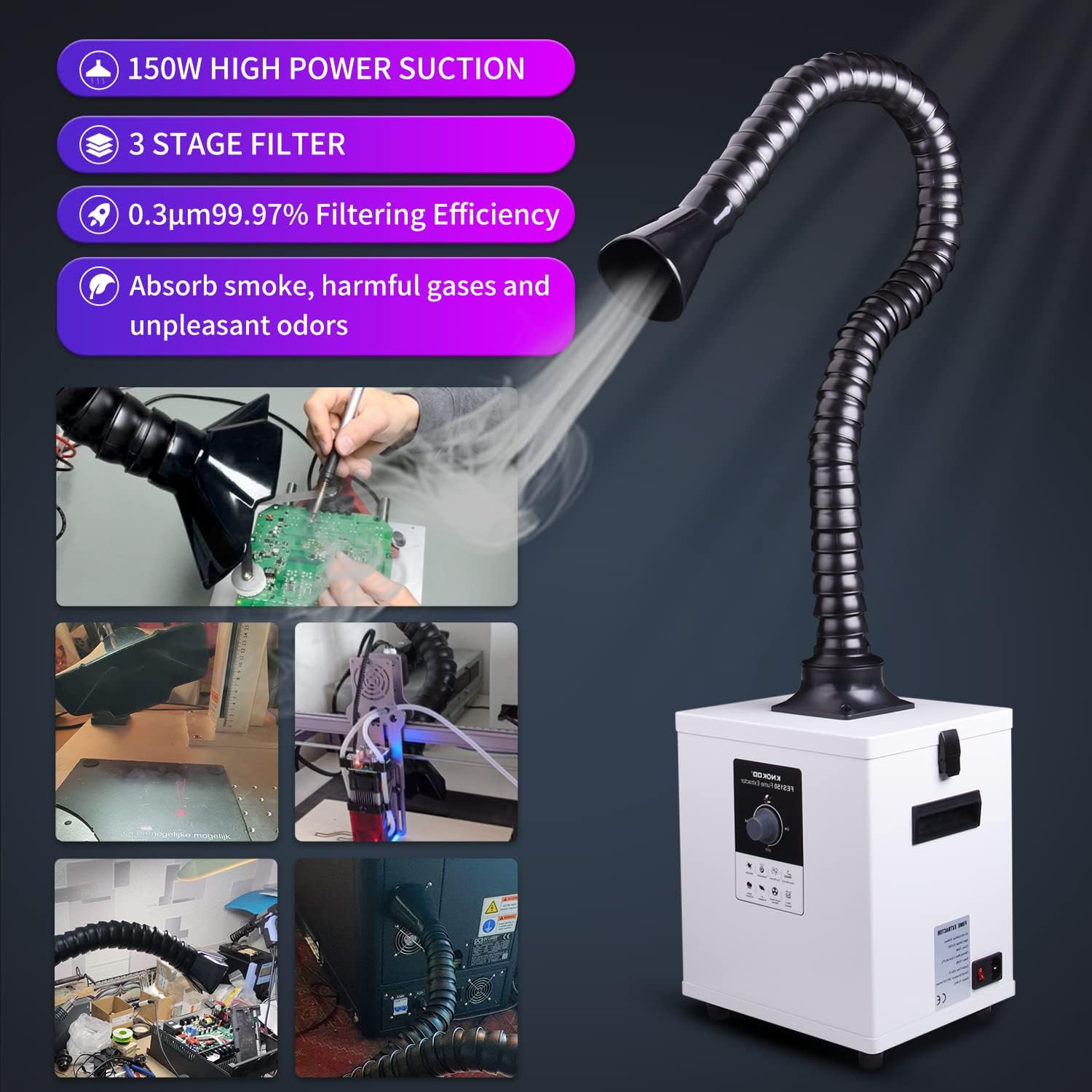 Fume Extractor Laser - Odsysacz dymu do lutowania z 3-stopniowymi